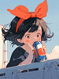jaygardner_a_girl_with_red_bow_holding_a_soda_can_in_the_style__329986cb-9a04-48ea-9750-ffdd93b5bbd3