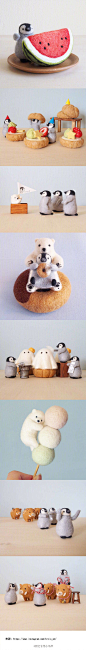 岛国手工达人trois M做的羊毛毡作品，企鹅和北极熊真是超级可爱呀！ ​​​​
