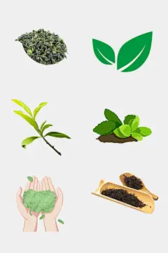水彩淡雅茶叶新茶绿茶免抠素材