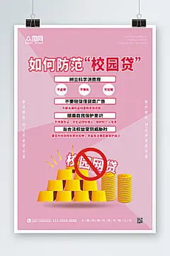 粉色如何防范校园网贷海报设计