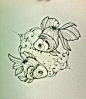 a neat line art goldfish tattoo design: 