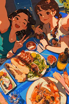 夏日聚会手绘漫画风插画