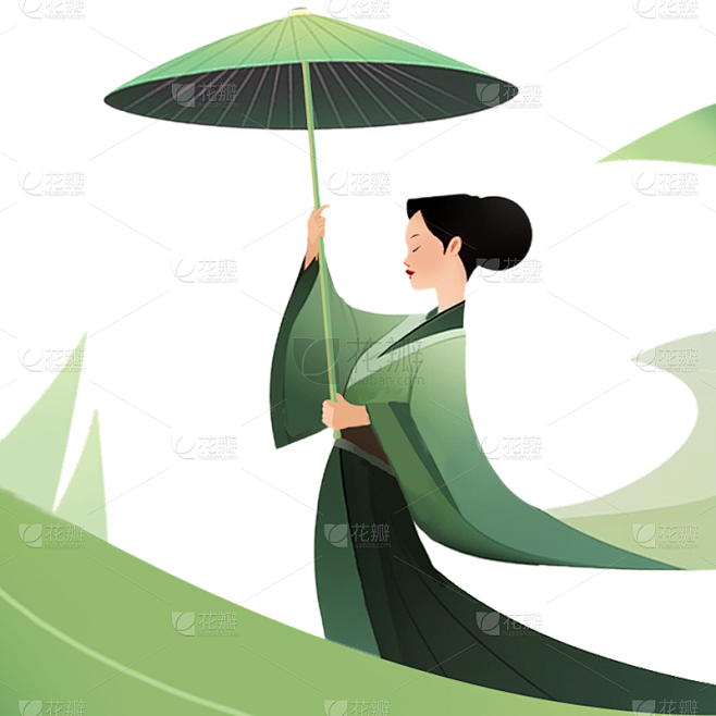 夏至通用国风夏至人物元素素材