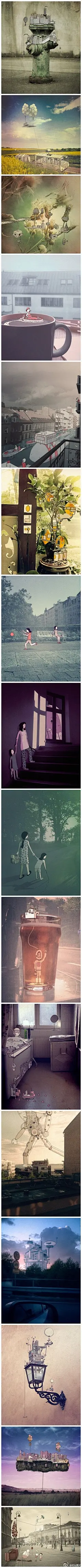 瑞典插画家Johan Thrnqvist喜欢在真实的场景画面之上进行插画创作，这种感觉就好像让童话世界中的人物走到了我们所生活的世界一般，统统来到我们的身边。宁静安逸、奇妙的插画作品就像一出出无声的默剧，而且总是仿佛略带几分几米式的忧伤。