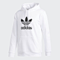 adidas Trefoil Hoodie - White | adidas US : The Trefoil has been standing out since its 1972 debut. This hoodie celebrates its iconic style with a Trefoil logo front and center. A kangaroo pouch pocket keeps your everyday belongings close. The pullover sw