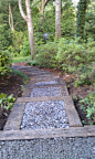 a garden path of stone & railroad ties: 