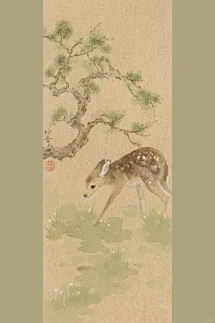 国画小卡｜松枝小鹿_1_冰青_来自小红书网页版