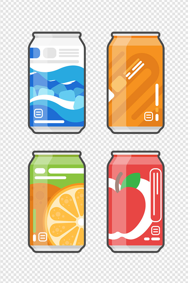卡通饮料易拉罐可乐汽水橙汁免扣元素