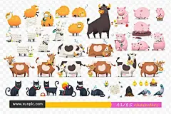 85种动物，107种元素巨大的农场矢量素材元素合集下载 插图插画 