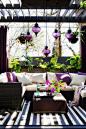 outdoor room // love the pops of purple