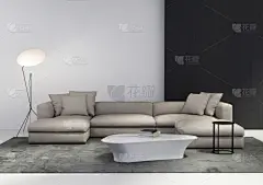 现代,室内,起居室,双人小沙发,落地灯,工业设计师,边几,后现代,台灯,羊皮