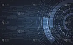 摘要工艺线路板图案和圆在深蓝色背景上