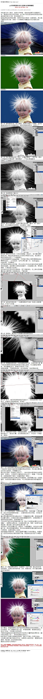 #抠头发#《photoshop计算通道给白发儿童抠白发抠图教程》 这篇教程最大特点是步骤比较详细，适合新手学习通道抠图。 教程：http://www.16xx8.com/plus/view.php?aid=27956&pageno=all