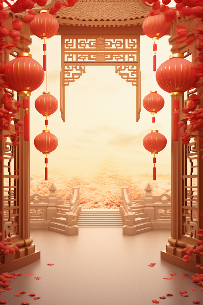 中国风门楼火热国潮背景图