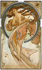 Alphonse Maria Mucha 穆夏（1860-1939) | “新艺术运动”代表人物，其创作涵盖了招贴画、油画、雕塑、书籍插图、建筑设计、室内装饰、首饰设计、彩色玻璃窗画等许多艺术领域。而其中他那些被称为“穆夏风格”的招贴画展现了成熟的追求极端唯美的新艺术曲线装饰风格，几乎成为新艺术招贴画的同义词。