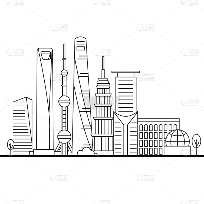 常规通用城市地标建筑剪影元素素材