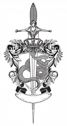 手绘蛇与剑蛇杖花朵纹身插画矢量图素材1只味采集到纹身采集618pic.