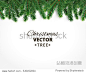 Background with vector christmas tree branches and space for text. Realistic fir-tree border, frame isolated on white. Great for christmas cards, banners, flyers, party posters.