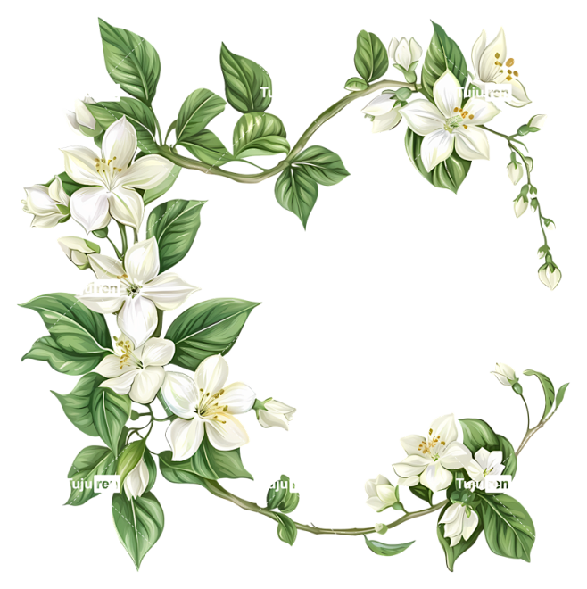 茉莉花-白色茉莉花花环，绿叶