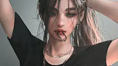 绑头发少女 嘴唇咬着皮筋 厚涂画风 好看动漫壁纸
