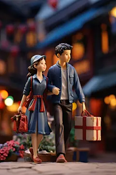 春运一家人收拾行李回家过年模型