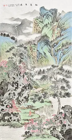 《松溪高逸》黄开前，男，1984年生，广西桂林人，毕业于广西民族大学艺术学院美术系。广西美术家协会会员，桂林市美术家协会会员，国家一级美术师，南方书画院理事，聚宝堂主。自幼随兄长黄开从习画，致力于高古青绿山水画的研究和探索。 2010年作品《桂北秋韵》入选第二届广西山水画艺术双年展 2014年作品《溪山雅居》获广西壮族自治区文化厅举办庆祝建党93周年廉政文化书画展优秀奖 2014年作品《高山流水》入选中国梦美丽广西，广西美术家走进【清洁乡村】采风作品展 2016年作品《雁山幽居》入选广西举办发现雁山书画作