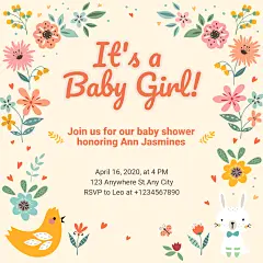 Lliterary Hand Painted Plants Decorate Baby Shower Invitation Letter