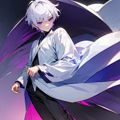 白皮肤, 超美丽的脸, 环境光, 职业, 全身, 日本动画片, 短发男孩, 银白色, 紫色的眼睛, 漂亮的眼睛, 害羞的, 完美的. 最高品質.