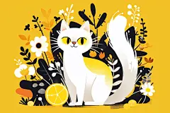 可爱猫咪动植物插图插画