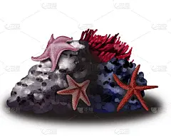 水下海星和沙子上的石头的水彩画插图。海洋组成。手绘打印