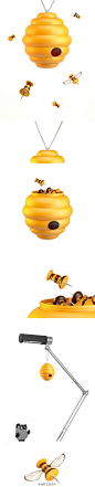 【蜂窝大头针】有趣的大头针，蜂窝用来储存，而大头针则设计成蜜蜂的样子，相当萌啊。