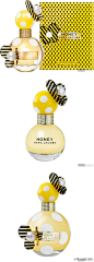 早晨创意-杭州：HONEY Marc Jacobs香水包装设计：HONEY Marc Jacobs香水包装，采用反复的圆点和条纹设计元素，在瓶子和瓶盖上用可爱的“小蜜蜂”作为装饰品。