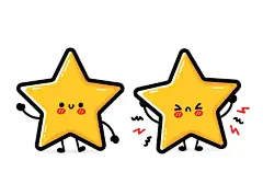 可爱、有趣、悲伤和快乐的星象人物。矢量手绘卡通卡哇伊人物插图图标。孤立在白色背景上。星评符号，好评、坏评涂鸦人物概念图片下载