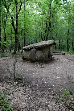 在Shapsug史前墓石牌坊。沙普苏卡亚村附近的森林，景色是石窟和古代文明的废墟。
