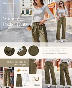 Dokotoo Casual Pants for Women Loose Elastic High Waisted Drawstring Wide Leg Pants with Pockets at Amazon Women’s Clothing store