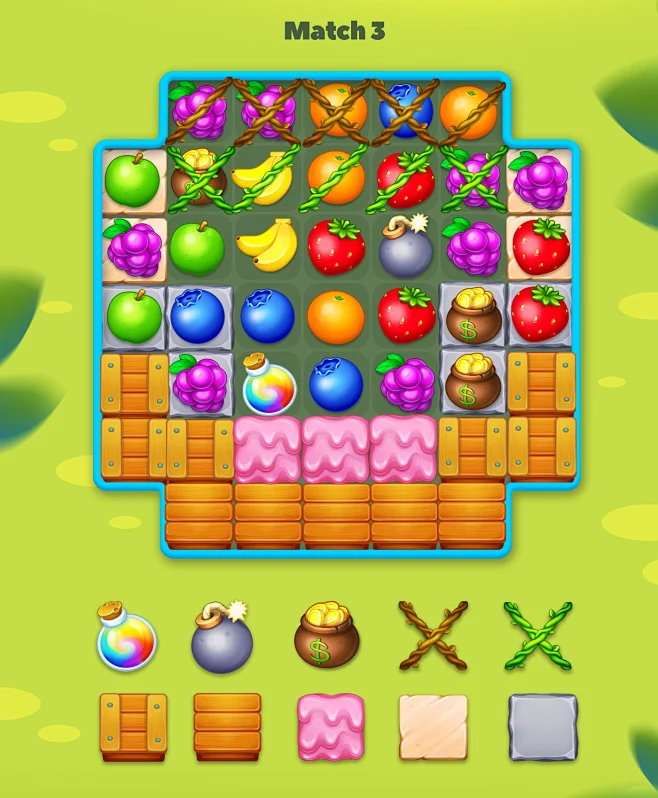 casual Digital Art game game design match3 mobile game UI图片_游戏风格-系列集图片 ...