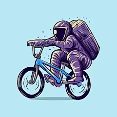 自行车宇航员太空人插画矢量图设计素材