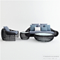 现代时尚创意藤编框架淡蓝色可拆洗棉麻坐垫靠背圆形实木面茶几U形沙发家具组合
