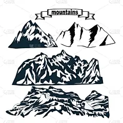 一套手绘山水剪影山