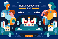追设计素材采集到ZD0681 12款世界人口日插画海报