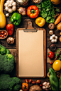 木质菜单夹板蔬菜水果菜单餐饮边框摄影图