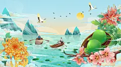 摄图网_402144471_banner_节日主题清明国潮手绘山水风景插画