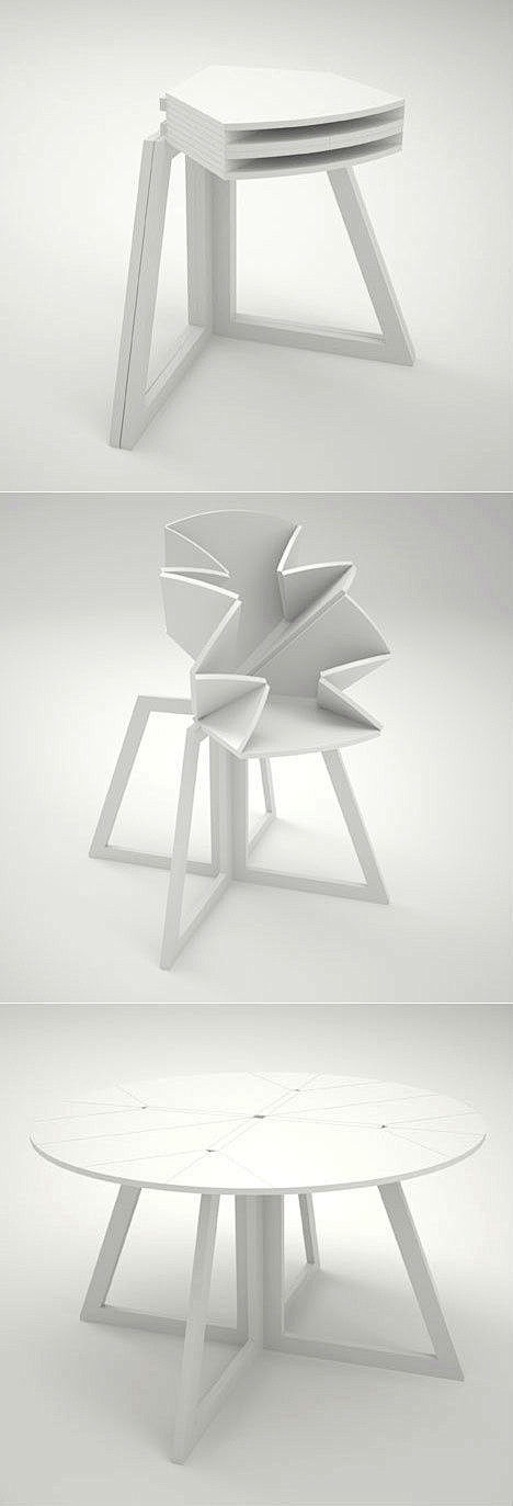结构巧妙的系列折叠家具设计