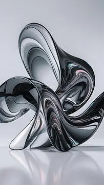 点击来源直接获取大图文件 |3D 渲染，白色背景上孤立的抽象玻璃波浪形状。现代简约壁纸