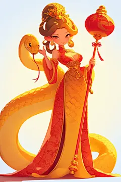 AI数字艺术新年蛇年卡通蛇插画