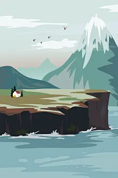 扁平风手绘风景插画模版