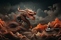 【AI数字艺术】云雾中的神龙插画图片素材_ID:VCG211448493705-VCG.COM