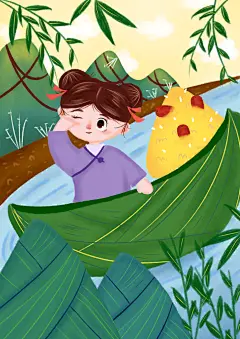 绿色手绘风柳条创意高端端午节海报