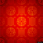 福禄寿喜中国红色吉祥印花春节无缝节庆背景模板矢量素材