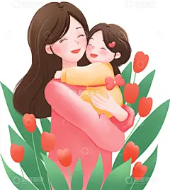 母亲节妈妈抱着孩子温馨插画高清模板免费下载-趣麦麦图